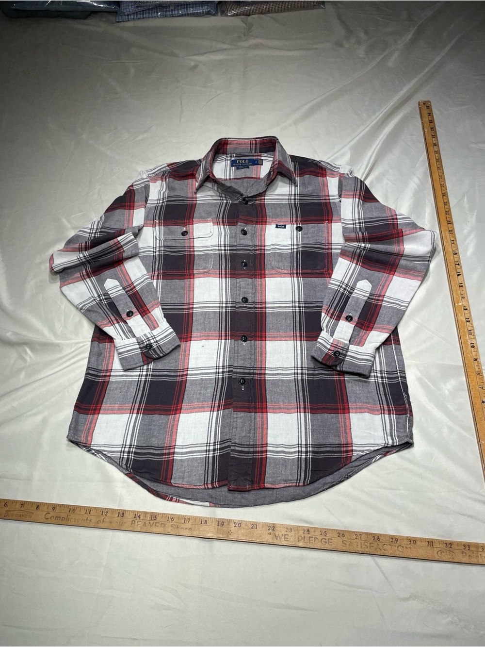 Ralph Lauren Red, Gray & White Plaid Button-Down Shirt